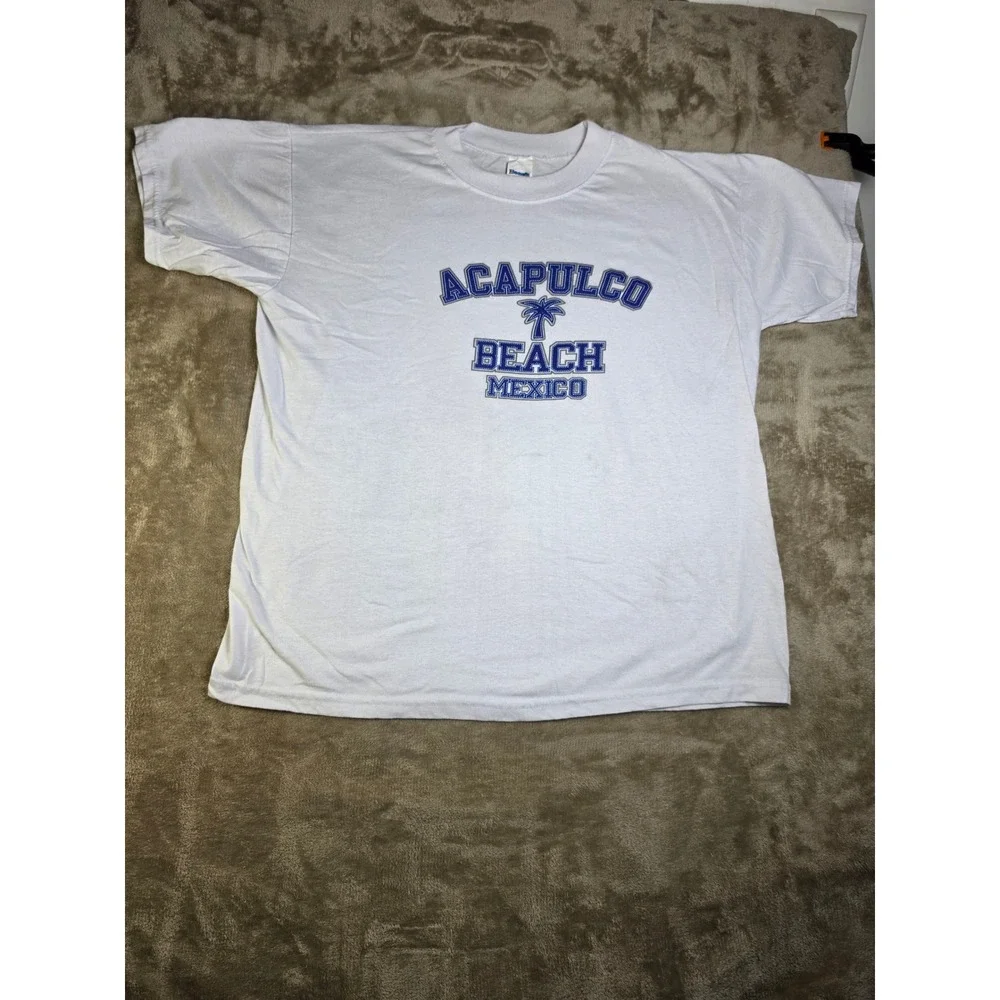 Beach Factory Acapulco Beach Mexico Graphic T-Shirt White Blue Mens XXL Vintage